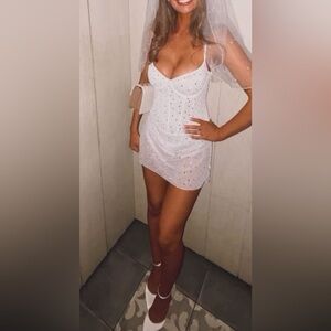 Oh Polly White Mini Dress with Sparkling Accents